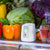 pureAir FRIDGE air purifier in refrigerator with fresh fruits and vegetables, closeup